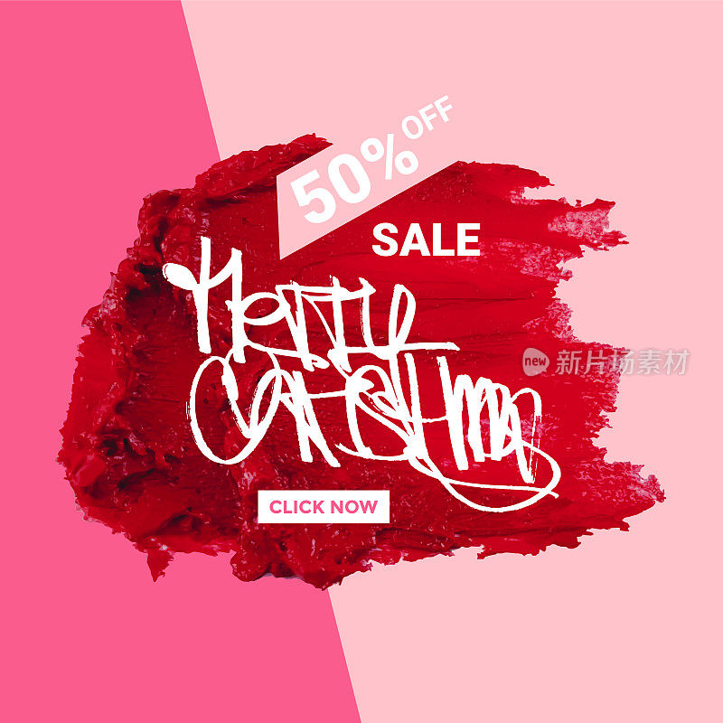 Merry Christmas sale banner with red lipstick smear smudge on color background, love background, cosmetics composition, make up design illustration, realistic lipstick brush strokes . Merry Christmas sale banner with red lipstick smear smudge on color background, love background, cosmetics composition, make up design illustration, realistic口红笔画